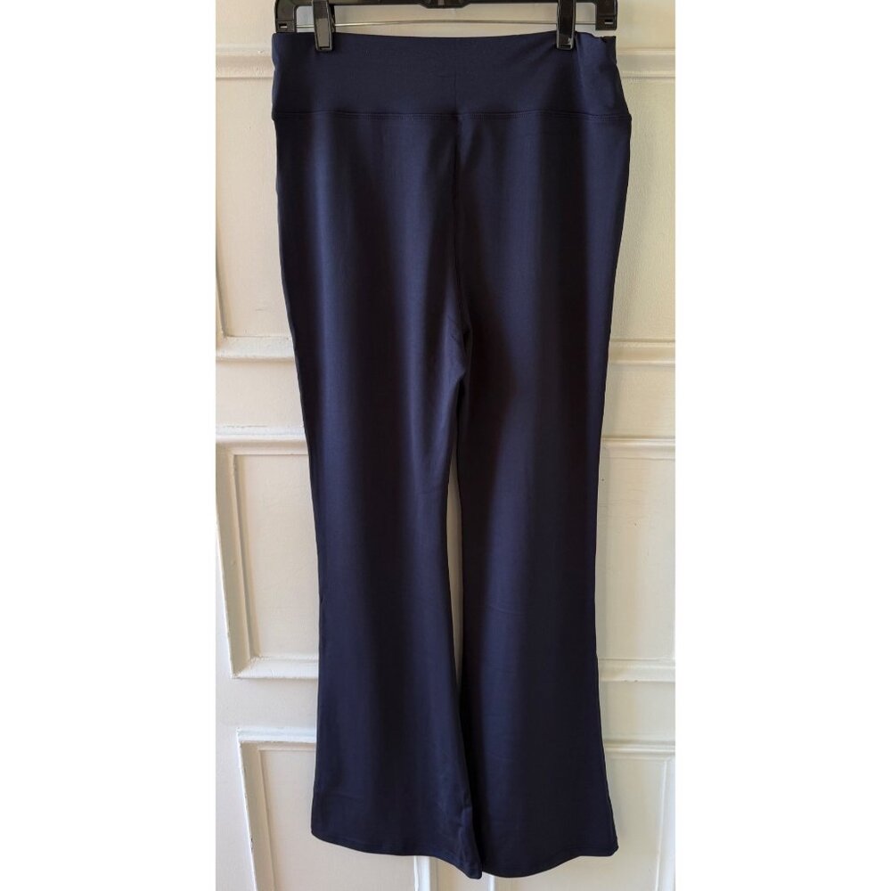 Flared Knit Pull On Pants Womens Large Navy Blue with Pockets - Picture 8 of 8